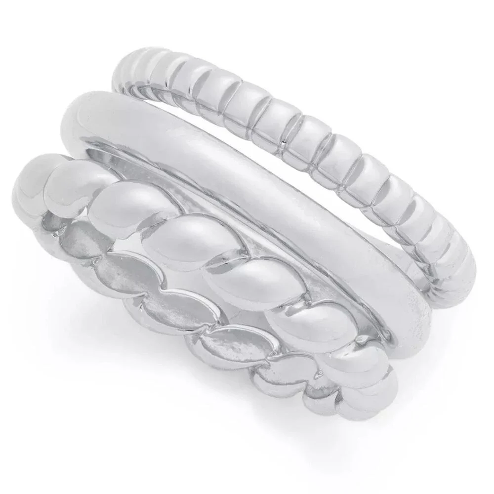 3-Pc. Set Rhodium Plated Twist Rings Size 11